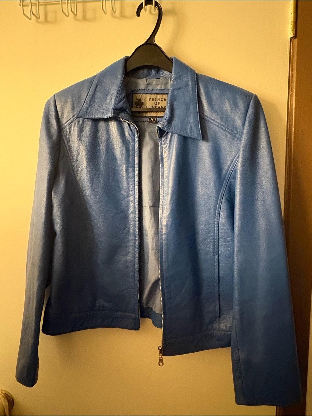 Women's Blue Zip-Front Leather Jacket